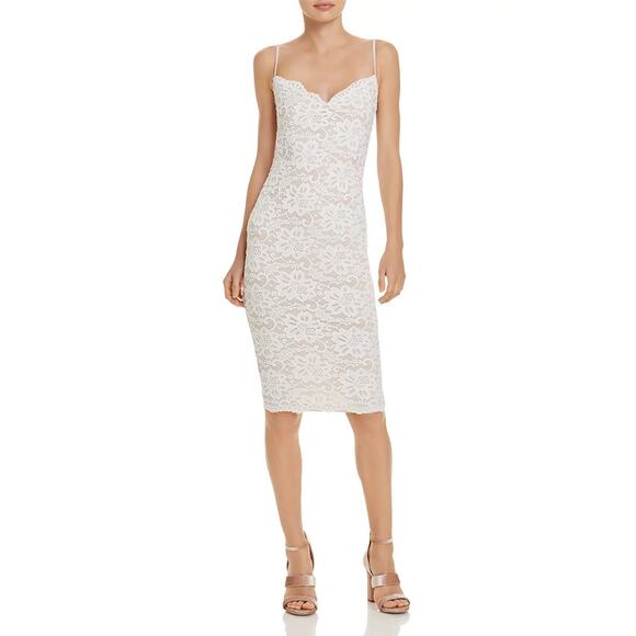 Nookie Ivory Paris Lace Midi Dress Small Bridal Cocktail Lacey Floral Mesh Sheer - Picture 2 of 11